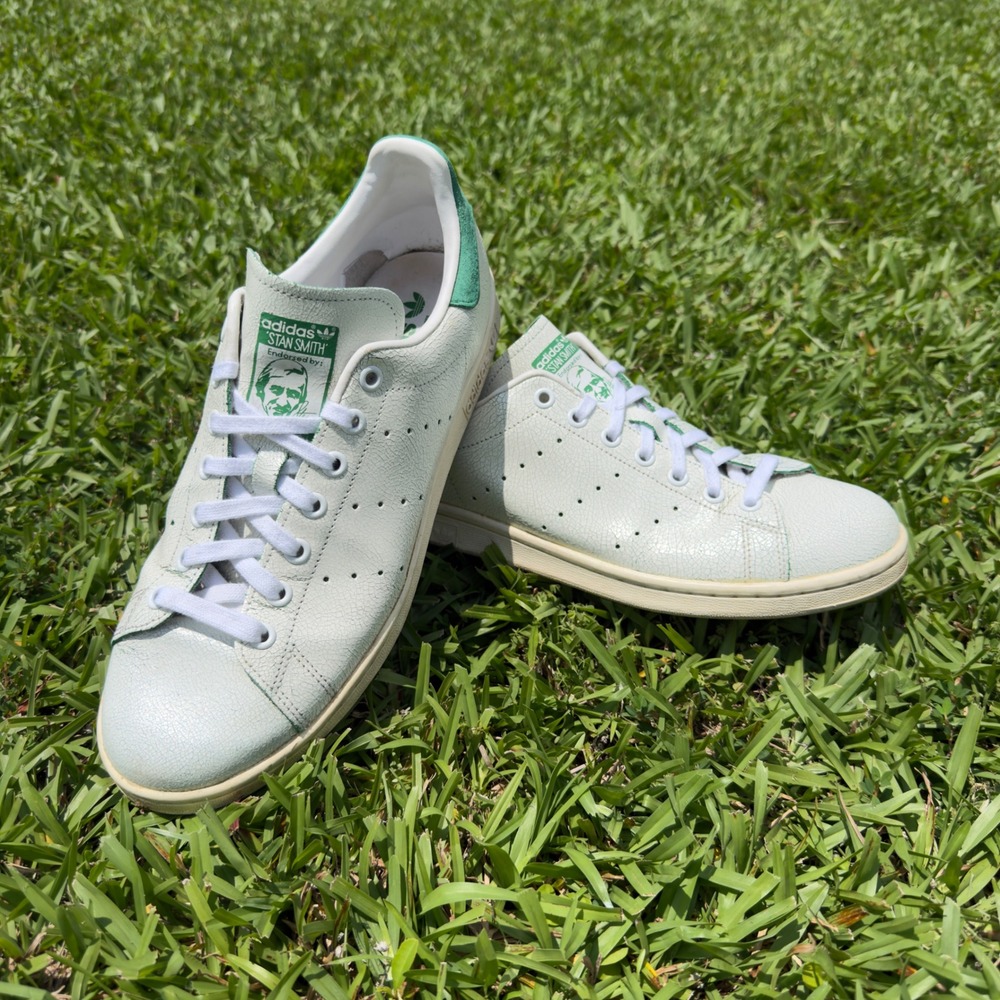 Adidas Stan Smith Cracked Leather Sneakers Mens 11 Green White Low Top Shoes‎